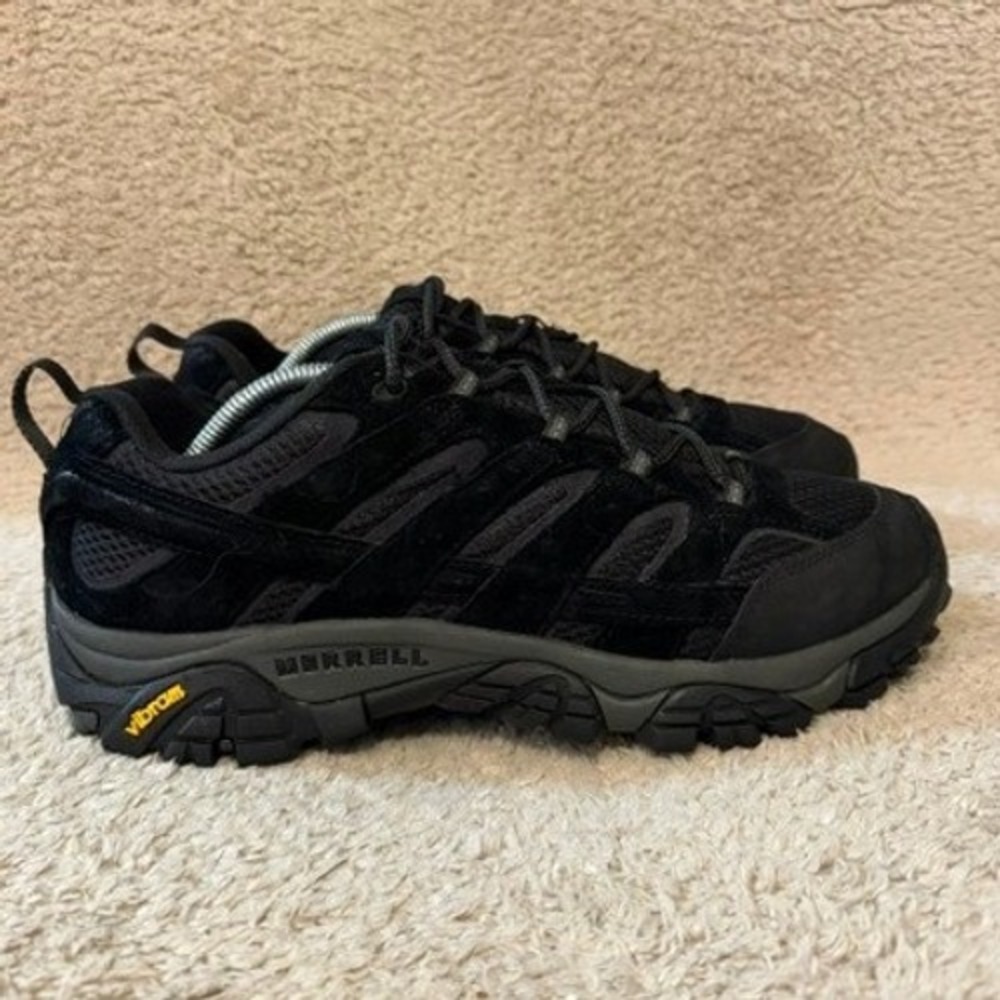 Merrell Moab 3 Hiking Shoes Mens Size 10.5 Black Low Top Suede Mesh Vibram Soles